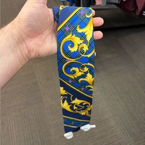 Versace Blue and Gold Patterned Tie